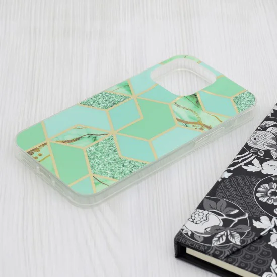 Калъф за iPhone 15 Pro Max - Marble Series - Green Hex