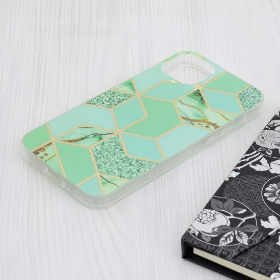 Калъф за iPhone 15 Plus - Серия Marble - Green Hex