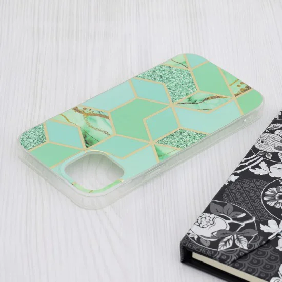 Калъф за iPhone 15 Plus - Серия Marble - Green Hex