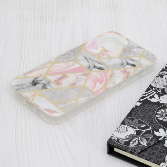 Калъф за iPhone 15 Plus - серия Marble - Pink Hex