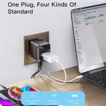 Пътническо зарядно – Yesido MC10 – 3× USB + Type-C, EU/UK/US/AUS, 3.6A – Черно