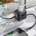 Пътническо зарядно – Yesido MC10 – 3× USB + Type-C, EU/UK/US/AUS, 3.6A – Черно