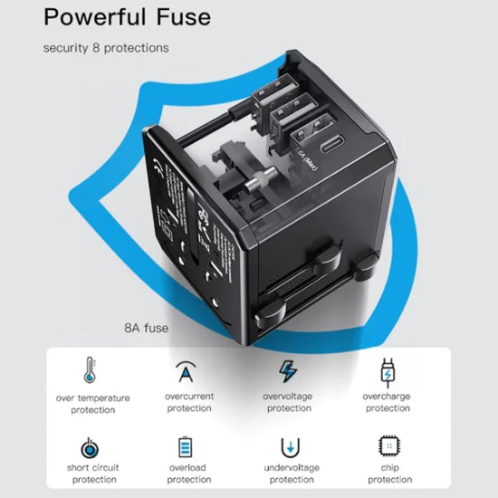Пътническо зарядно – Yesido MC10 – 3× USB + Type-C, EU/UK/US/AUS, 3.6A – Черно