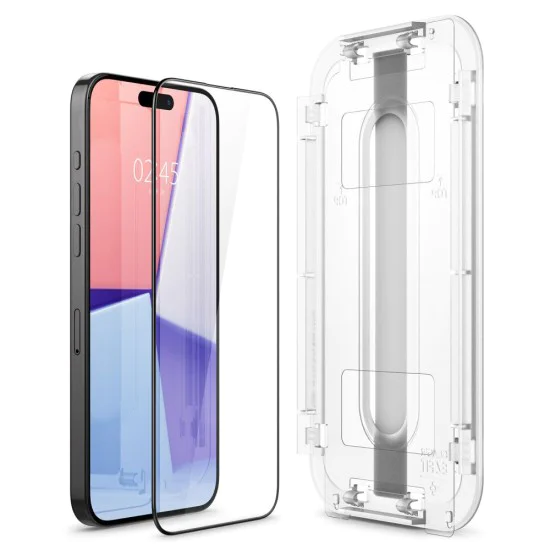 Протектор за iPhone 15 Pro (комплект 2) - Spigen Glas.tR EZ FIT - Черен