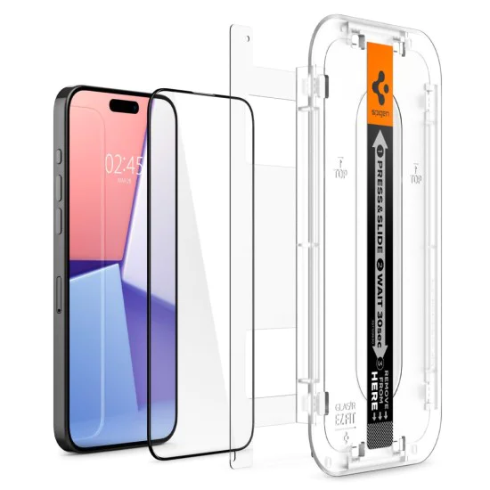 Протектор за iPhone 15 Pro (комплект 2) - Spigen Glas.tR EZ FIT - Черен