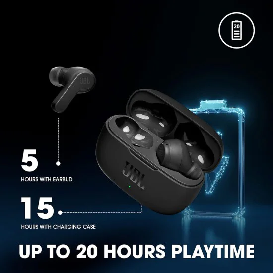 Bluetooth слушалки за поставяне в ушите с микрофон TWS - JBL (Wave 200) - черни