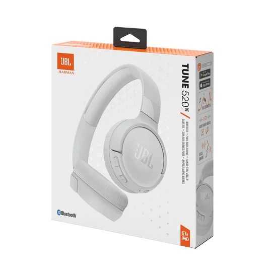 Bluetooth on-ear слушалки с микрофон, сгъваеми - JBL (Tune 520) - бели