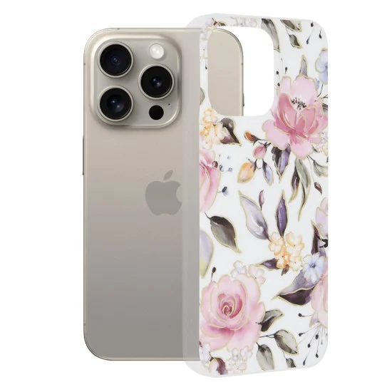 Калъф за iPhone 15 Pro Max - Marble Series - Chloe White