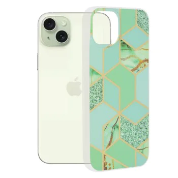 Калъф за iPhone 15 Plus - Серия Marble - Green Hex