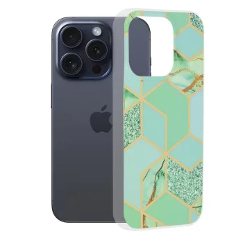 Калъф за iPhone 15 Pro - Серия Marble - Green Hex