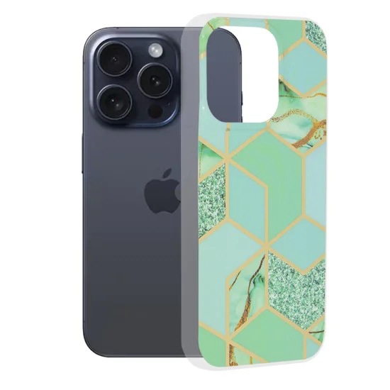 Калъф за iPhone 15 Pro - Серия Marble - Green Hex
