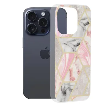 Калъф за iPhone 15 Pro - серия Marble - Pink Hex