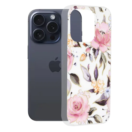 Калъф за iPhone 15 Pro - Marble Series - Chloe White