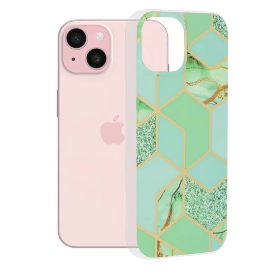 Калъф за iPhone 15 - серия Marble - Green Hex
