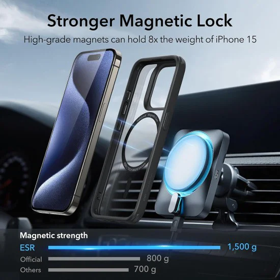 Калъф за iPhone 15 Pro - ESR Classic Classic Hybrid HaloLock - Clear Black