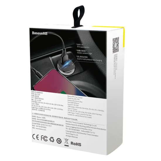 USB Type-C зарядно, бързо зареждане, 5A - Baseus Square (CCALL-AS01) - черно