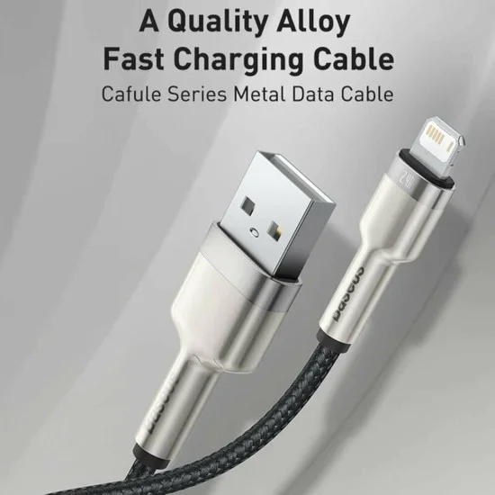 USB към Lightning кабел, 2.4A, 480Mbps, 1m - Baseus Cafule Series Metal (CALJK-A01) - черен