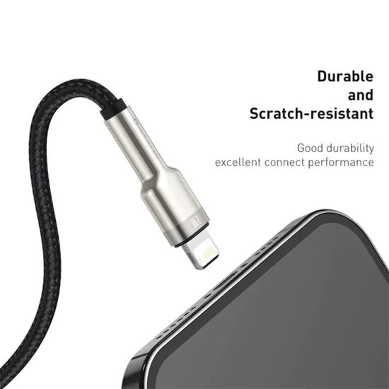 USB към Lightning кабел, 2.4A, 480Mbps, 1m - Baseus Cafule Series Metal (CALJK-A01) - черен