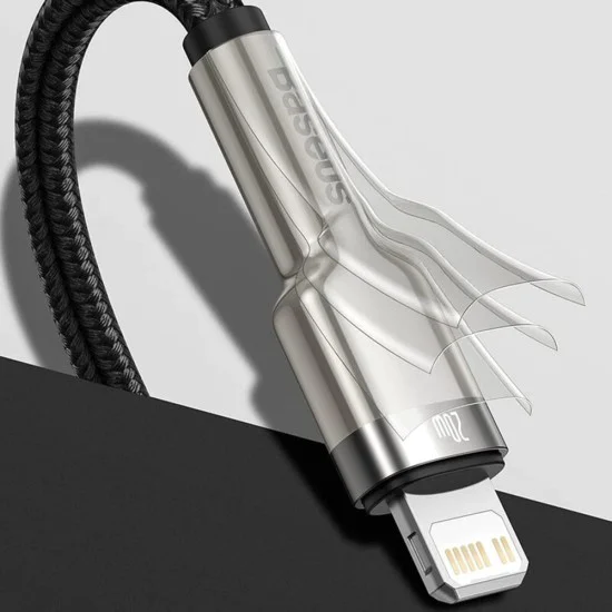 USB към Lightning кабел, 2.4A, 480Mbps, 1m - Baseus Cafule Series Metal (CALJK-A01) - черен