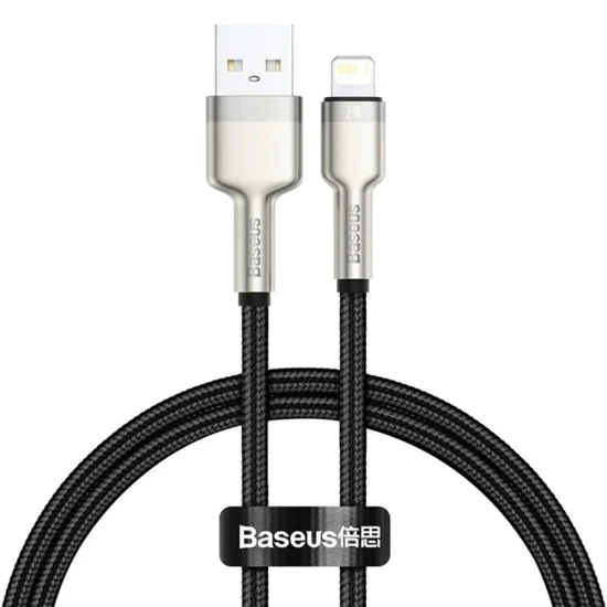 USB към Lightning кабел, 2.4A, 480Mbps, 1m - Baseus Cafule Series Metal (CALJK-A01) - черен