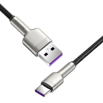 USB към Type-C кабел, супер бързо зареждане, 66W, 6A, 25 см - Baseus Cafule Series Metal (CAKF000001) - черен