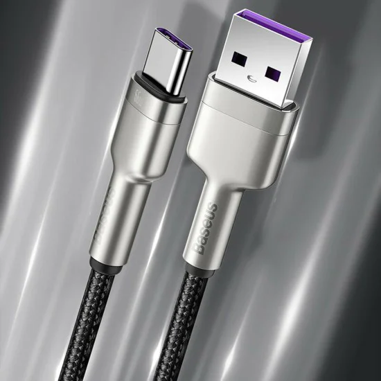 USB към Type-C кабел, супер бързо зареждане, 66W, 6A, 25 см - Baseus Cafule Series Metal (CAKF000001) - черен