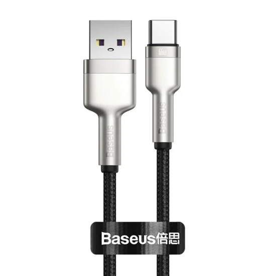 USB към Type-C кабел, супер бързо зареждане, 66W, 6A, 25 см - Baseus Cafule Series Metal (CAKF000001) - черен