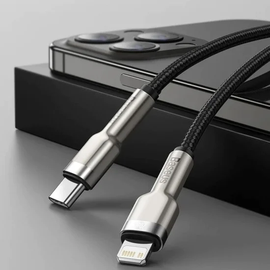 Кабел Type-C към Lightning, 20W, 25cm - Baseus Cafule Series Metal (CATLJK-01) - черен