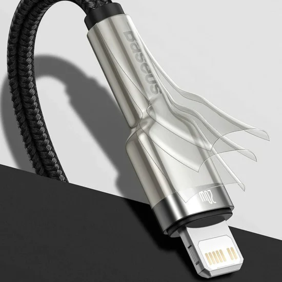 Кабел Type-C към Lightning, 20W, 25cm - Baseus Cafule Series Metal (CATLJK-01) - черен