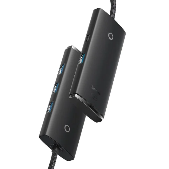 USB към 4x USB3.0 хъб, тип-C, 1 м - серия Baseus Lite (WKQQX030101) - черен