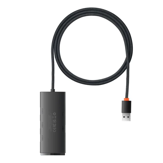 USB към 4x USB3.0 хъб, тип-C, 2 м - серия Baseus Lite (WKQX030201) - черен