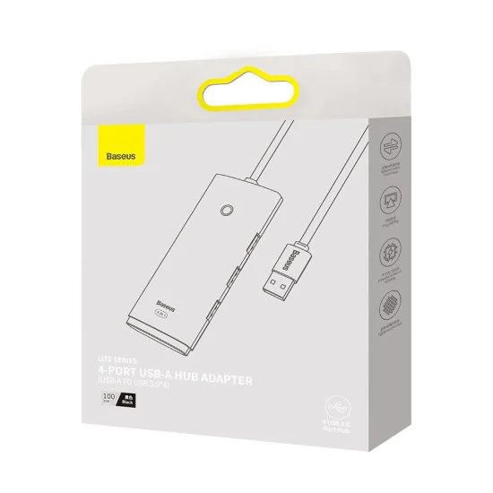 USB към 4x USB3.0 хъб, тип-C, 2 м - серия Baseus Lite (WKQX030201) - черен