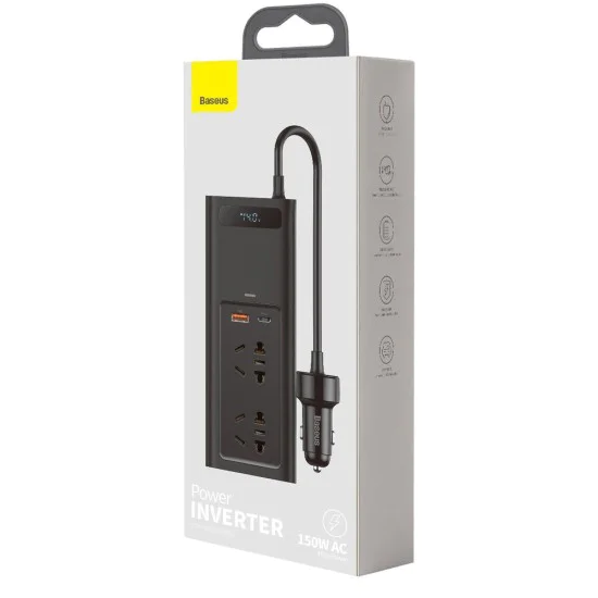 USB инвертор за кола, Type-C, CN/EU, 220V, 150W - Baseus (CRNBQ-A01) - Черен