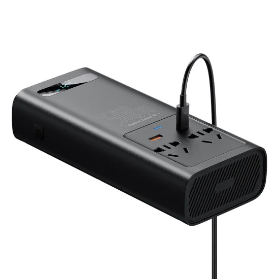 USB инвертор за кола, Type-C, CN/EU, 150W/12V, 500W/220V + 12V скоби и кабел - Baseus (CGNB000101) - черен