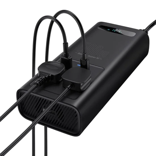 USB инвертор за кола, Type-C, CN/EU, 150W/12V, 500W/220V + 12V скоби и кабел - Baseus (CGNB000101) - черен