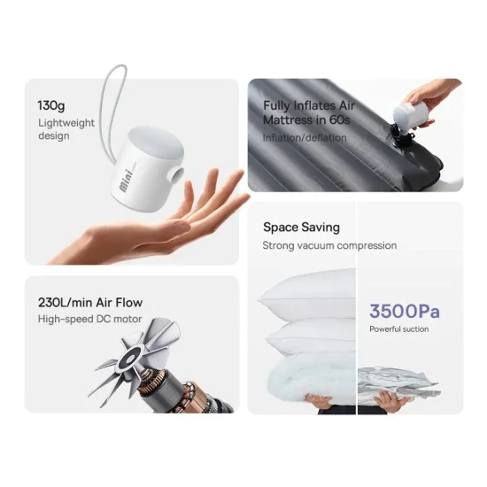 Въздушна помпа Mica, LED светлина - Baseus PocketGo (C11157700221-00) - Бял