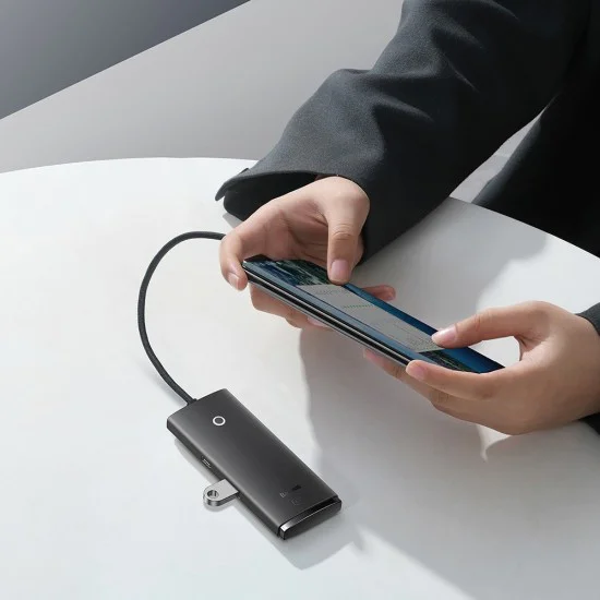Хъб тип-C към 4x USB 3.0, тип-C, 0,25 м - серия Baseus Lite (WKQX030301) - черен