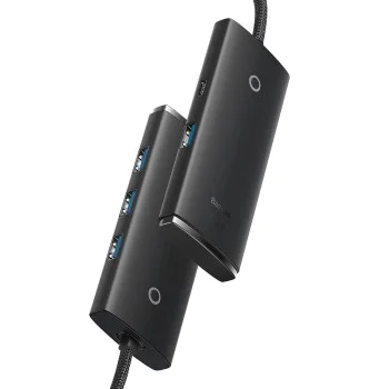 USB-C към 4x USB 3.0 хъб, тип-C, 1 м - серия Baseus Lite (WKQQX030401) - черен