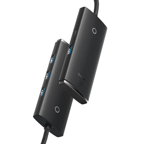 USB-C към 4x USB 3.0 хъб, тип-C, 1 м - серия Baseus Lite (WKQQX030401) - черен