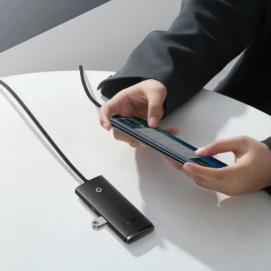 USB-C към 4x USB 3.0 хъб, тип-C, 1 м - серия Baseus Lite (WKQQX030401) - черен