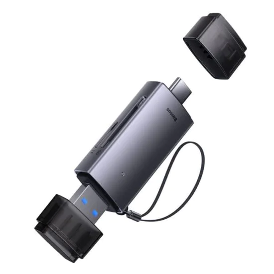 USB четец на карти, Type-C 3.0 към MicroSD, SD - Baseus Lite Series (WKQQX060113) - сив