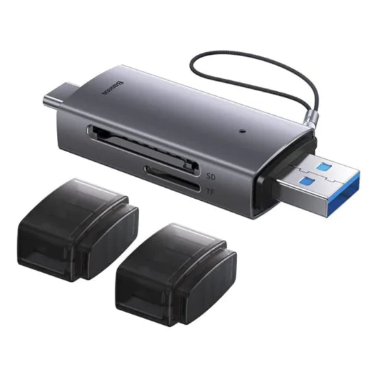 USB четец на карти, Type-C 3.0 към MicroSD, SD - Baseus Lite Series (WKQQX060113) - сив