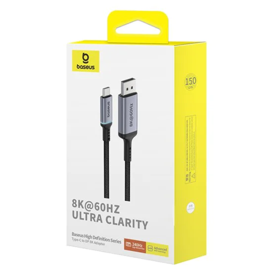 Baseus - Адаптер High Definition Series (B0063370D111-00) - Type-C към DisplayPort 8K, 1.5 м - Черен