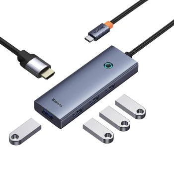 Хъб тип-C към HDMI, 4 x USB, 4K@30Hz - Baseus UltraJoy (B00052809813-00) - Космическо сиво