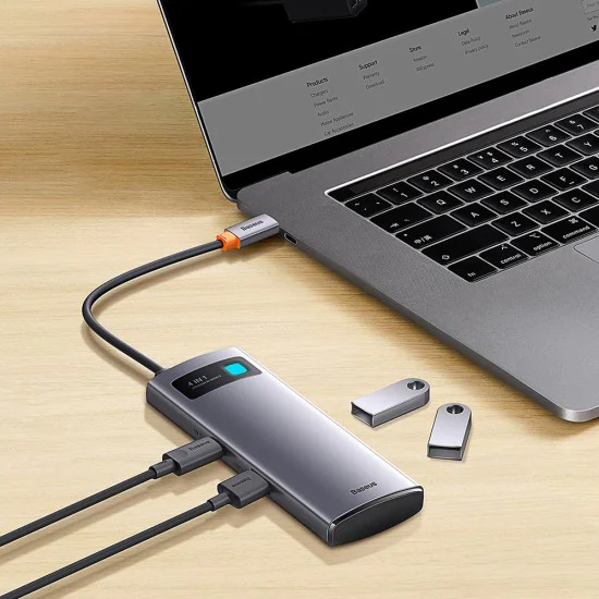 Хъб тип C до 4 x USB 3.0, тип C - серия Baseus Metal Gleam (WKWG070013) - сив