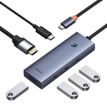 Хъб Type-C към HDMI, 4xUSB, Type-C, 4K@60Hz - Baseus UltraJoy (B00052807813-01) - Space Gray