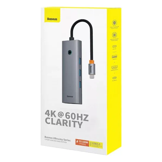 Хъб Type-C към HDMI, 4xUSB, Type-C, 4K@60Hz - Baseus UltraJoy (B00052807813-01) - Space Gray