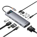 Хъб Type-C към HDMI 4K, VGA, 4xUSB, Type-C, RJ45, SD, TF, Jack 3.5mm - Baseus Metal Gleam (B00030709811-00) - Space Gray