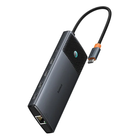 USB-C хъб към 2 x HDMI, 3xUSB, 2xUSB-C, RJ45, SD,TF - Baseus Metal Gleam Series II (B00061800123-00) - Черен