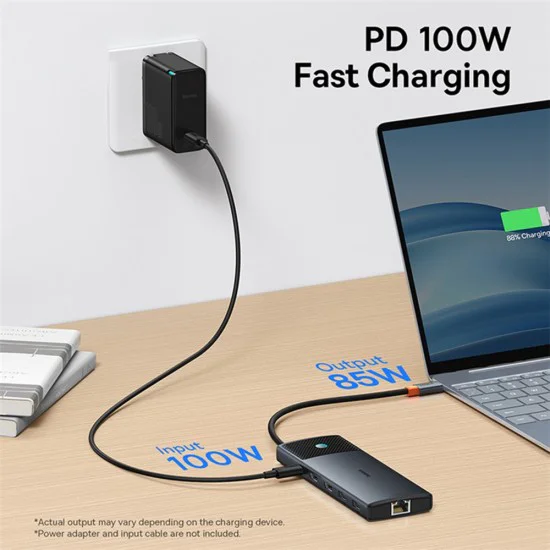 USB-C хъб към 2 x HDMI, 3xUSB, 2xUSB-C, RJ45, SD,TF - Baseus Metal Gleam Series II (B00061800123-00) - Черен